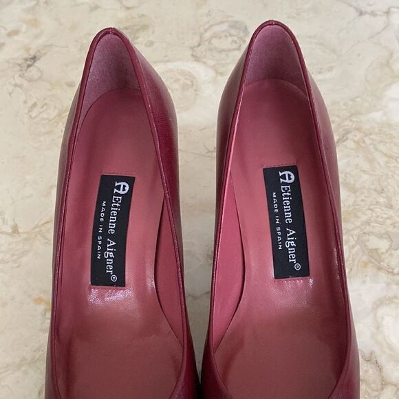 NWOT Etienne Aigner Leather Pumps Made in Spain Burgundy Red Vintage - Picture 7 of 14